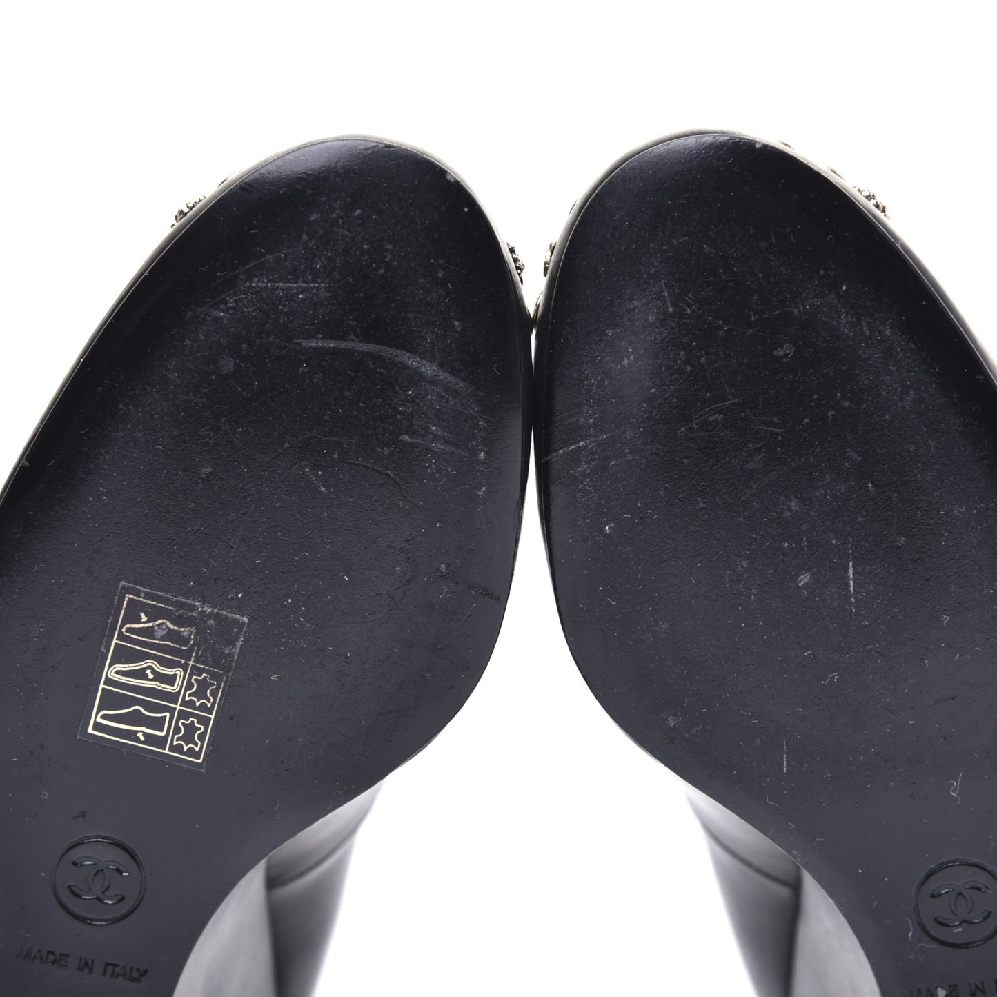 Lambskin Studded CC T-Strap Wedges 38 Black