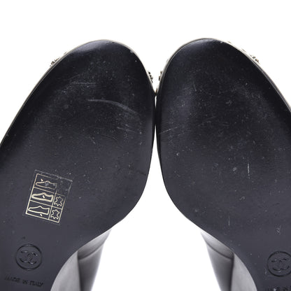 Chanel Lambskin Studded CC T-Strap Wedges 38 Black 11 of 12