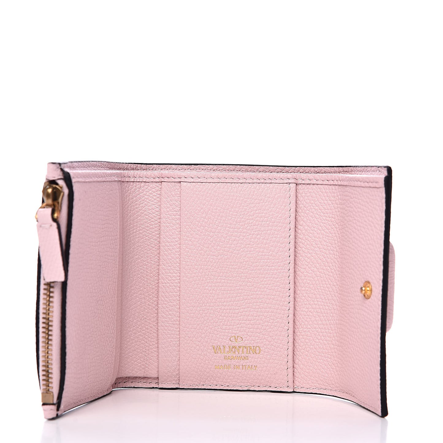 Grainy Calfskin VSling Compact Wallet Water Rose