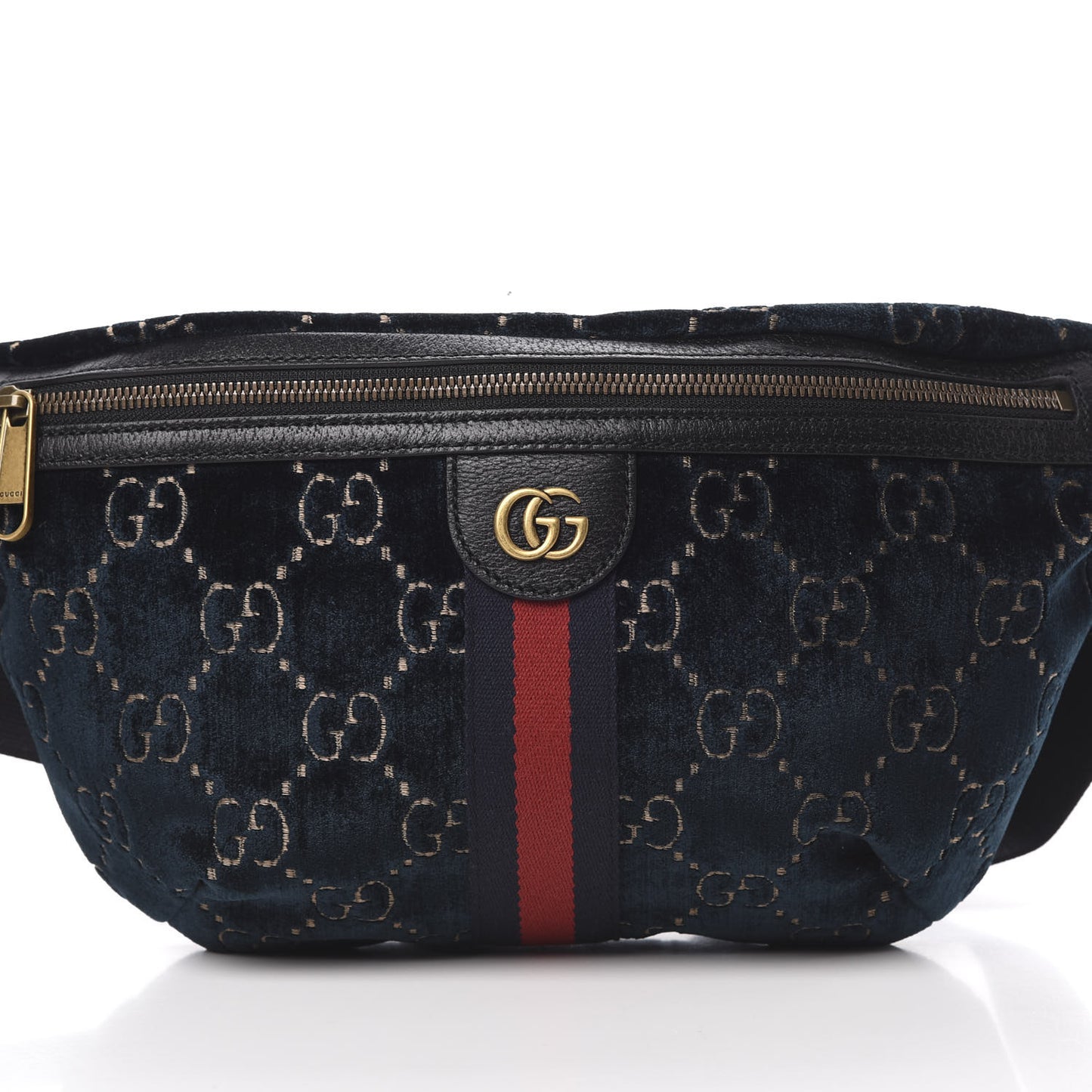 Velvet GG Monogram Web Belt Bag Blue Beige