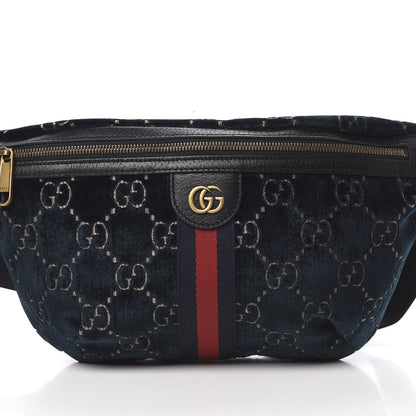 Gucci Velvet GG Monogram Web Belt Bag Blue Beige 8 of 10