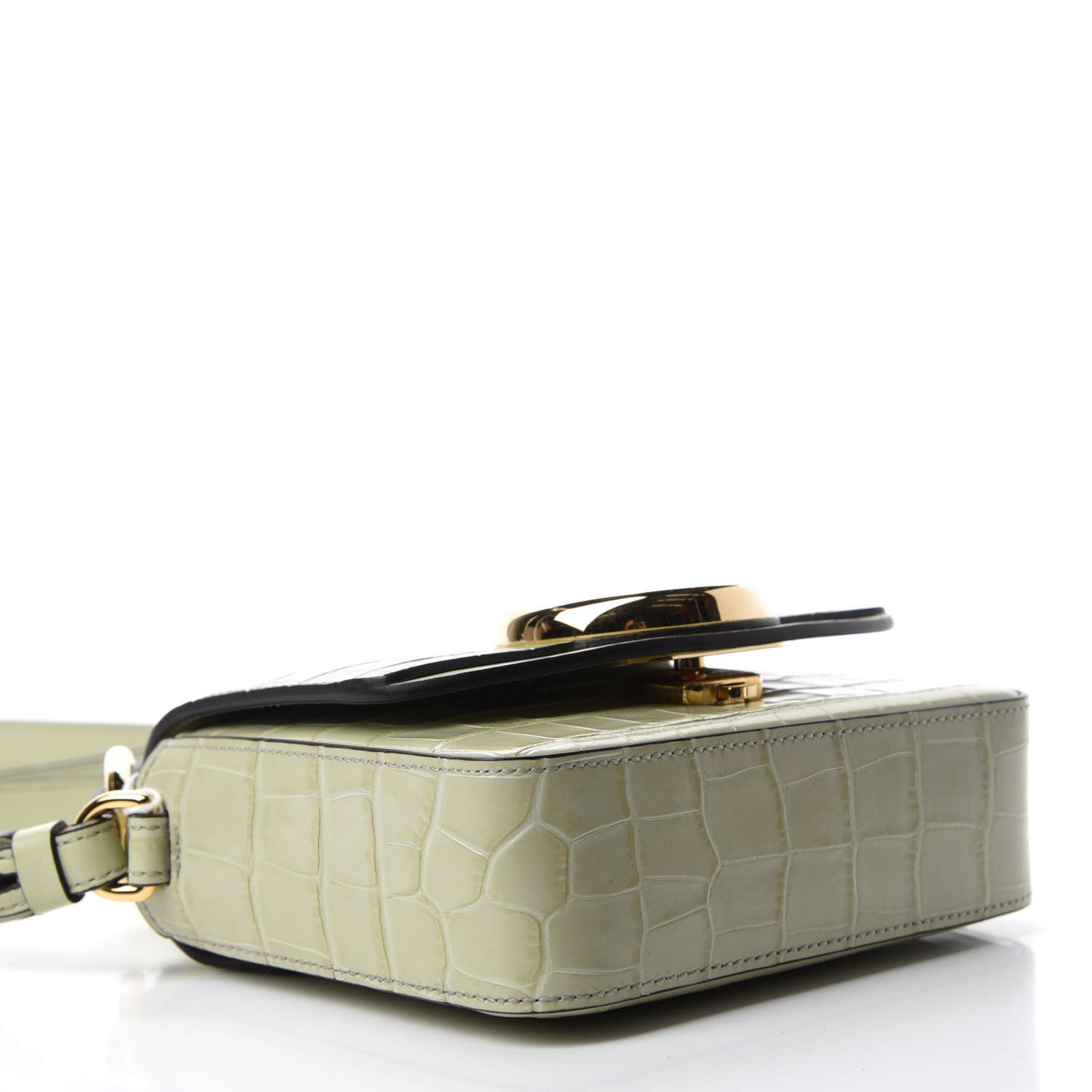 Calfskin Crocodile Embossed Mini C Double Carry Light Eucalyptus