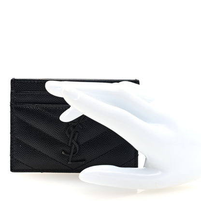 Saint Laurent Grain De Poudre Matelasse Chevron Monochrome Monogram Credit Card Case Black 2 of 5