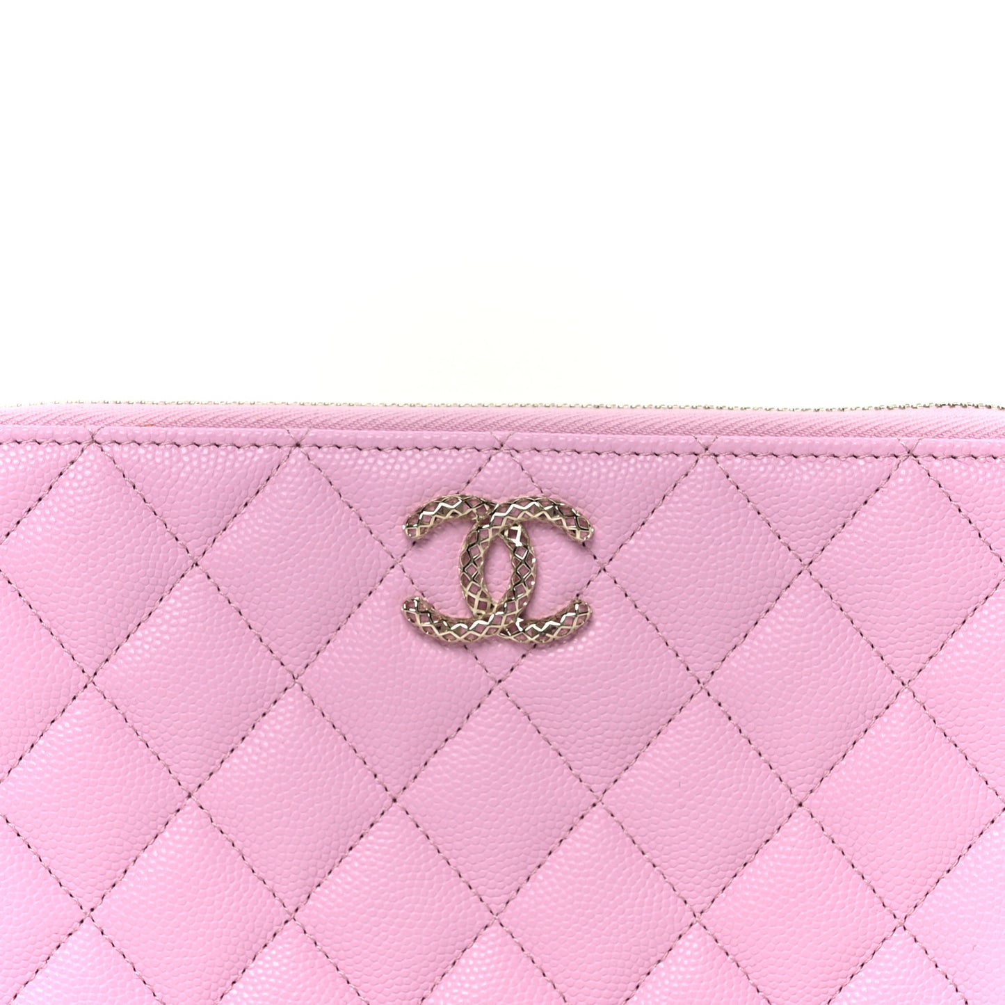 Caviar Quilted Perforated CC Long Zipped Wallet Pink