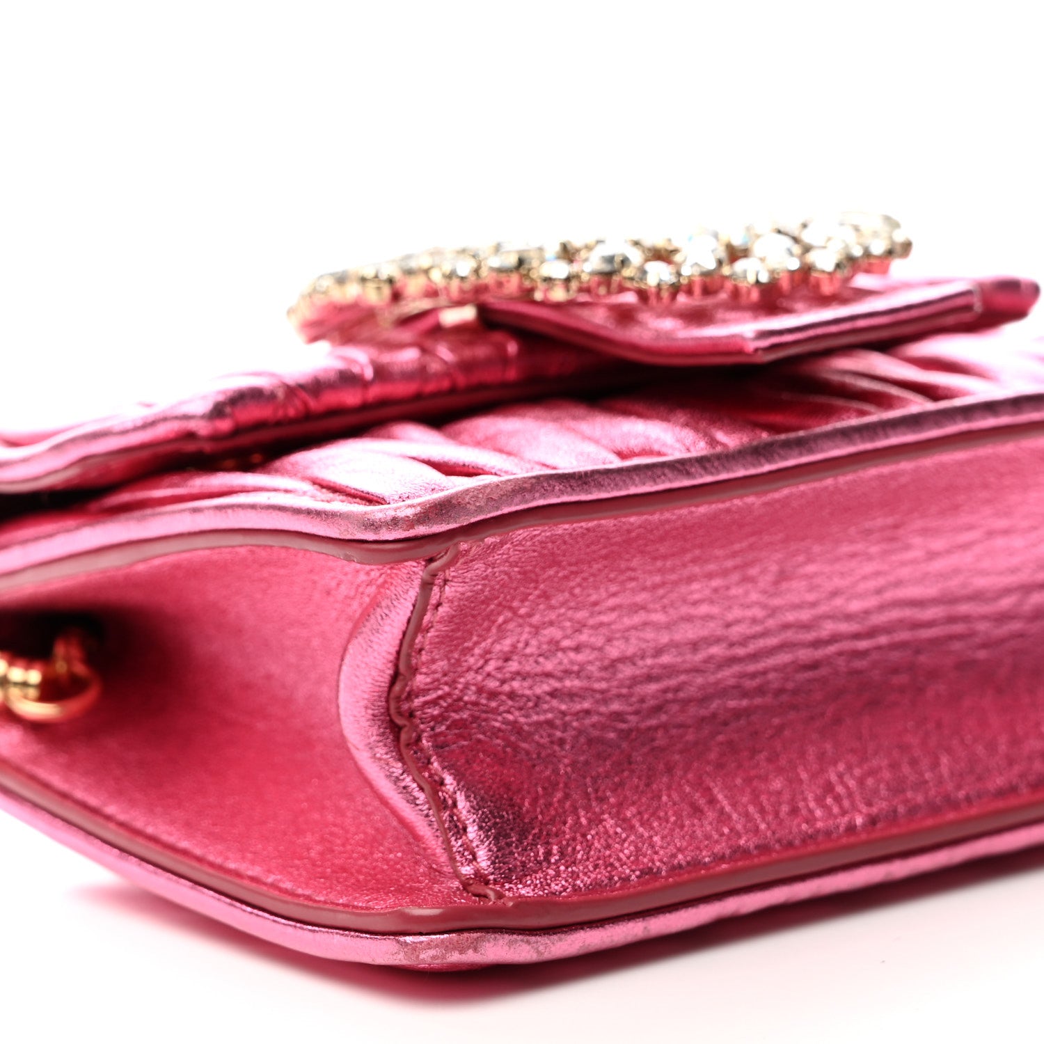 Miu Miu Metallic Nappa Matelasse Crystal Embellished Lady Crossbody Pink 10 of 12