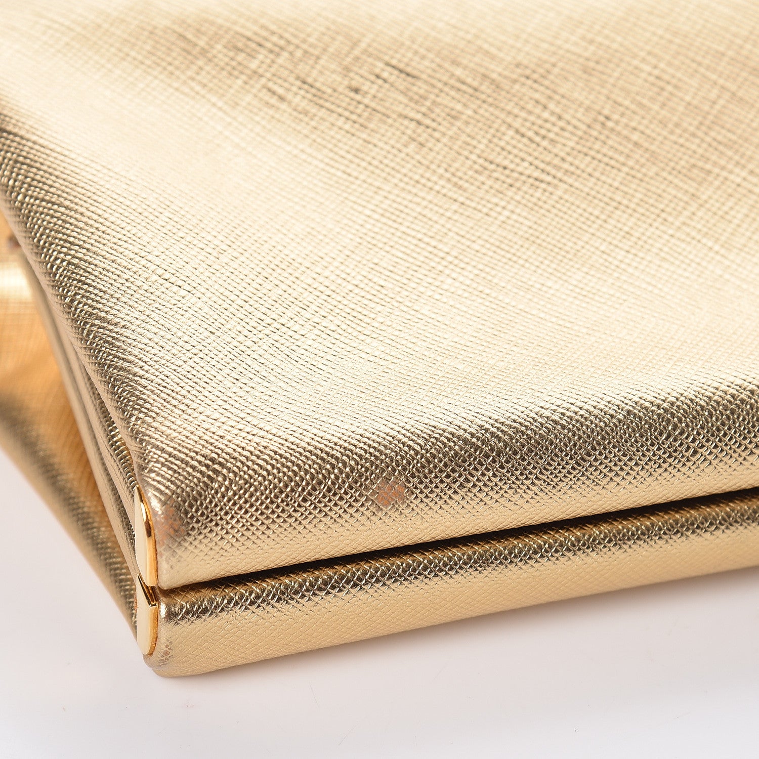 Prada Metallic Saffiano Lux East West Frame Clutch Platino 9 of 9