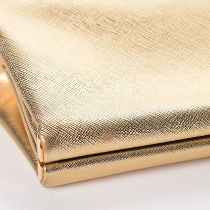Prada Metallic Saffiano Lux East West Frame Clutch Platino 9 of 9