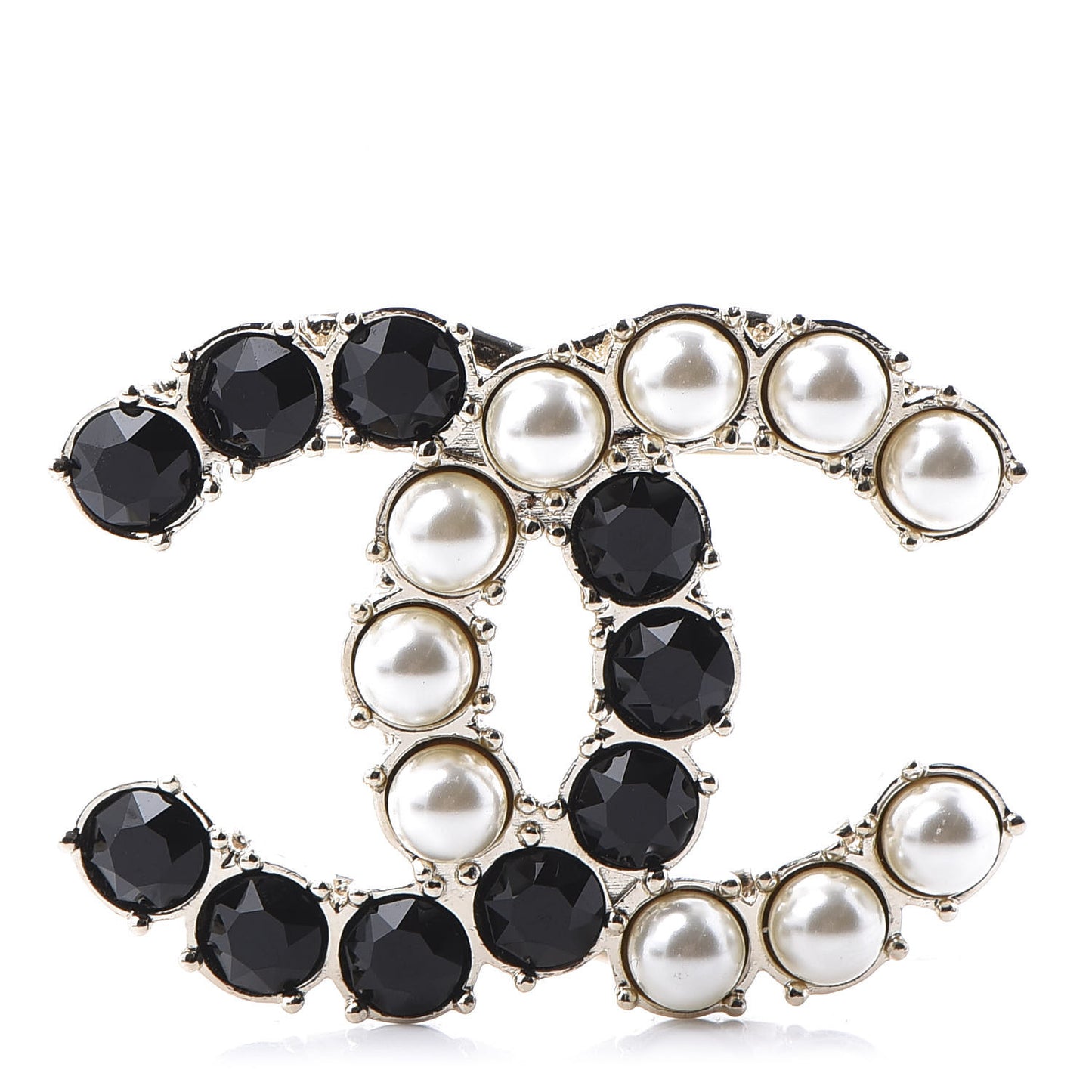 Crystal Pearl CC Dazzling Domino Brooch Gold Black