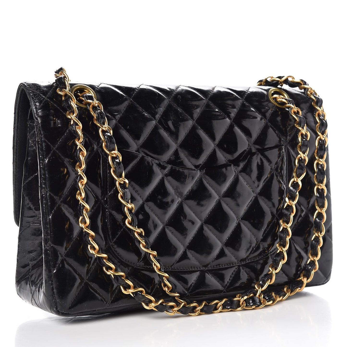Patent Quilted Medium Double Flap Black