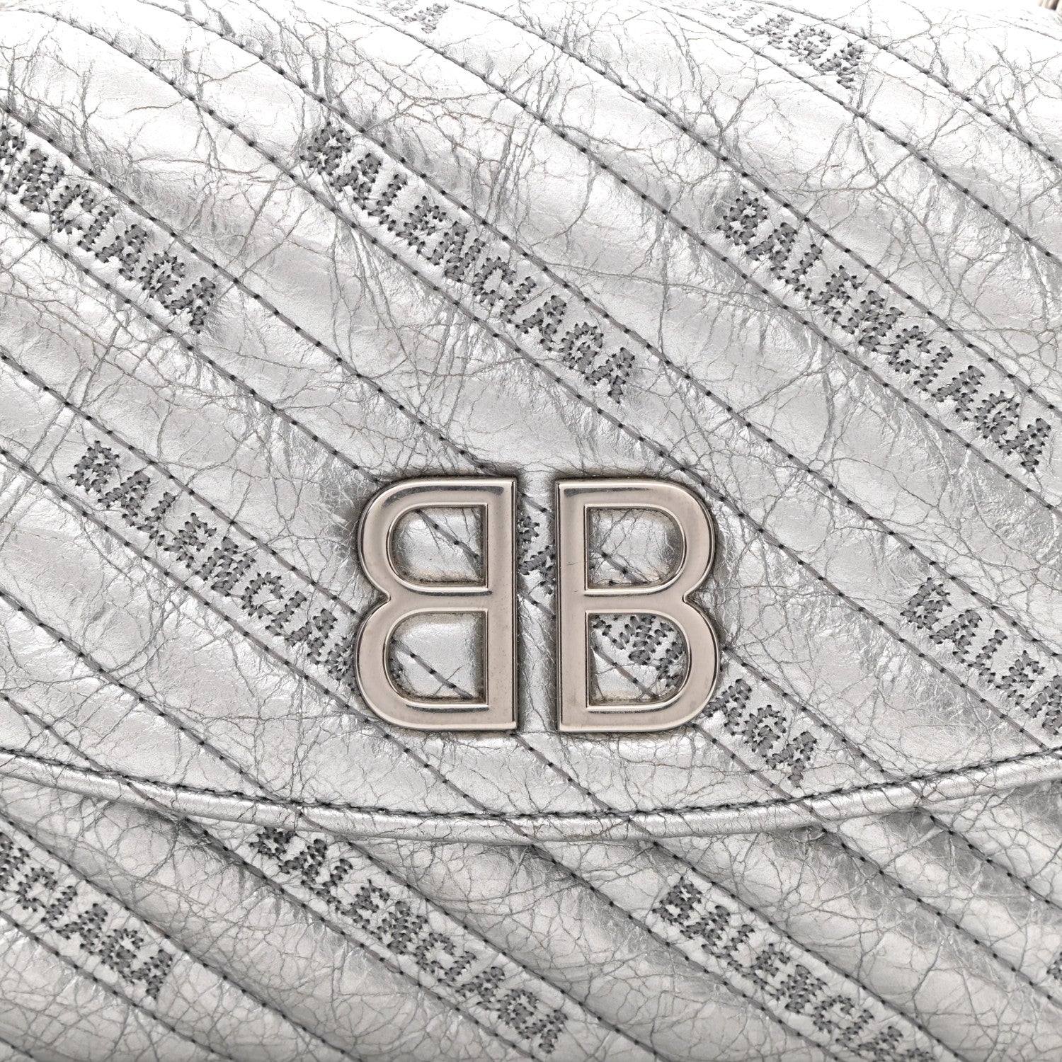 Balenciaga Metallic Arena Calfskin Logo Matelasse BB Chain Wallet Argent 13 of 13