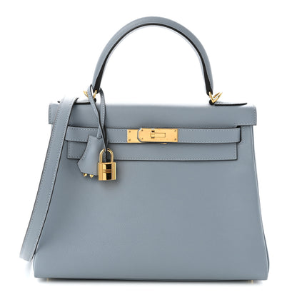Hermes Evercolor Kelly Retourne 28 Bleu Lin 1 of 11