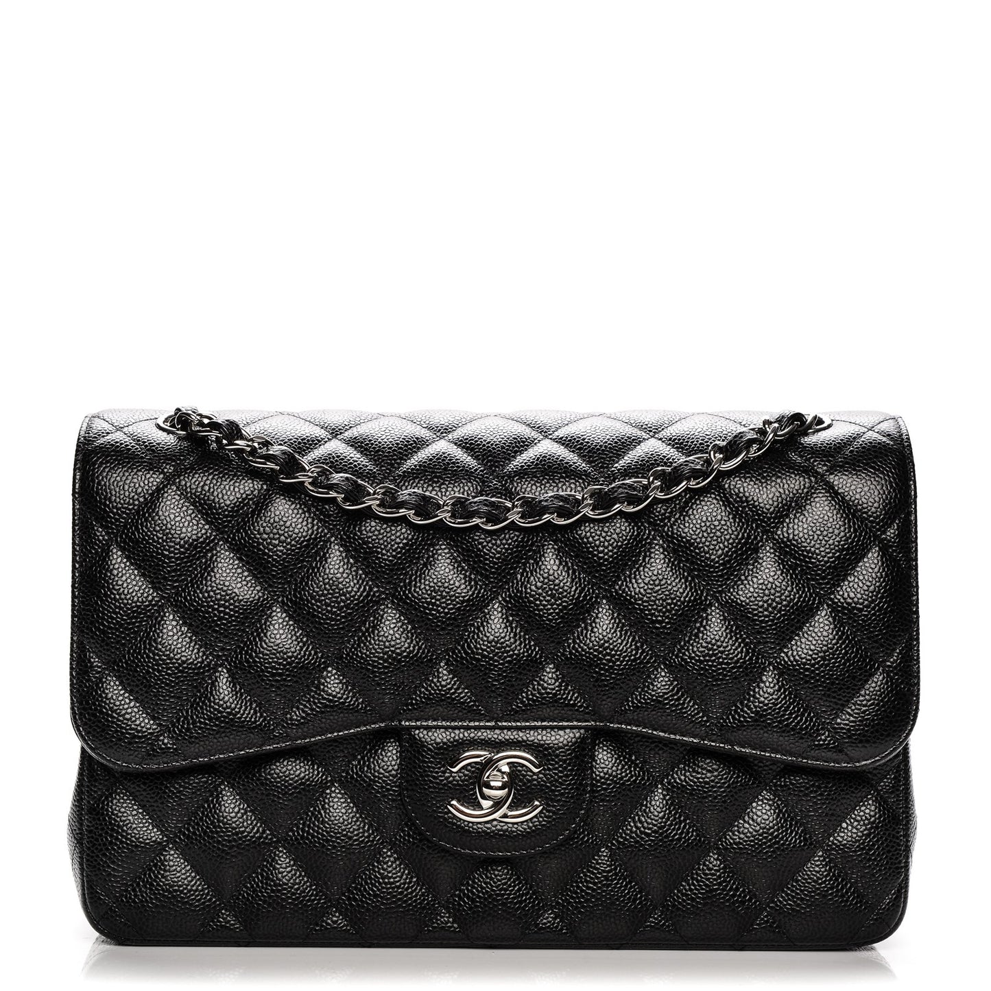 Caviar Quilted Jumbo Double Flap Black
