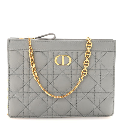 Christian Dior Calfskin Cannage Caro Zipped Pouch With Chain Grey 1 of 10