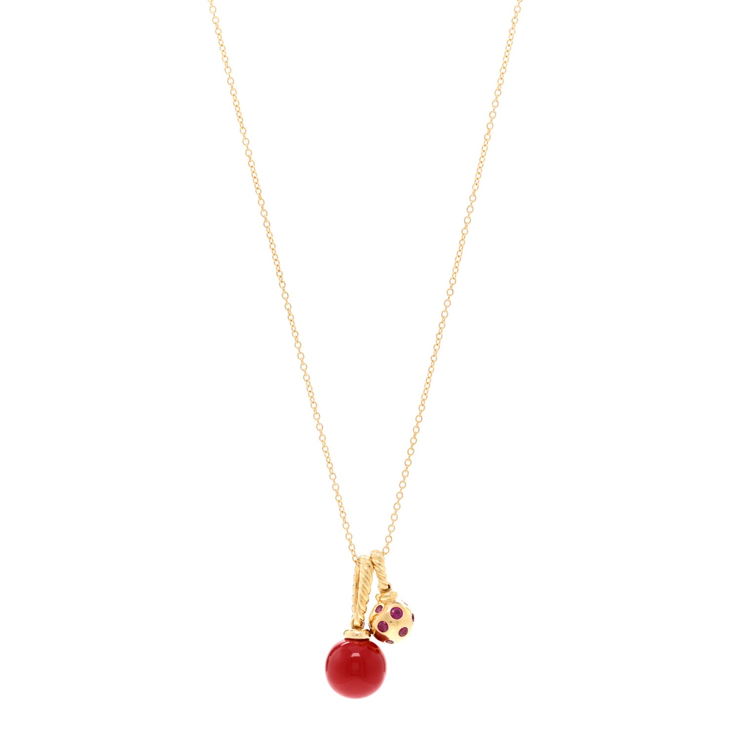 18K Yellow Gold Ruby Enamel Solari Pendant Necklace Cherry