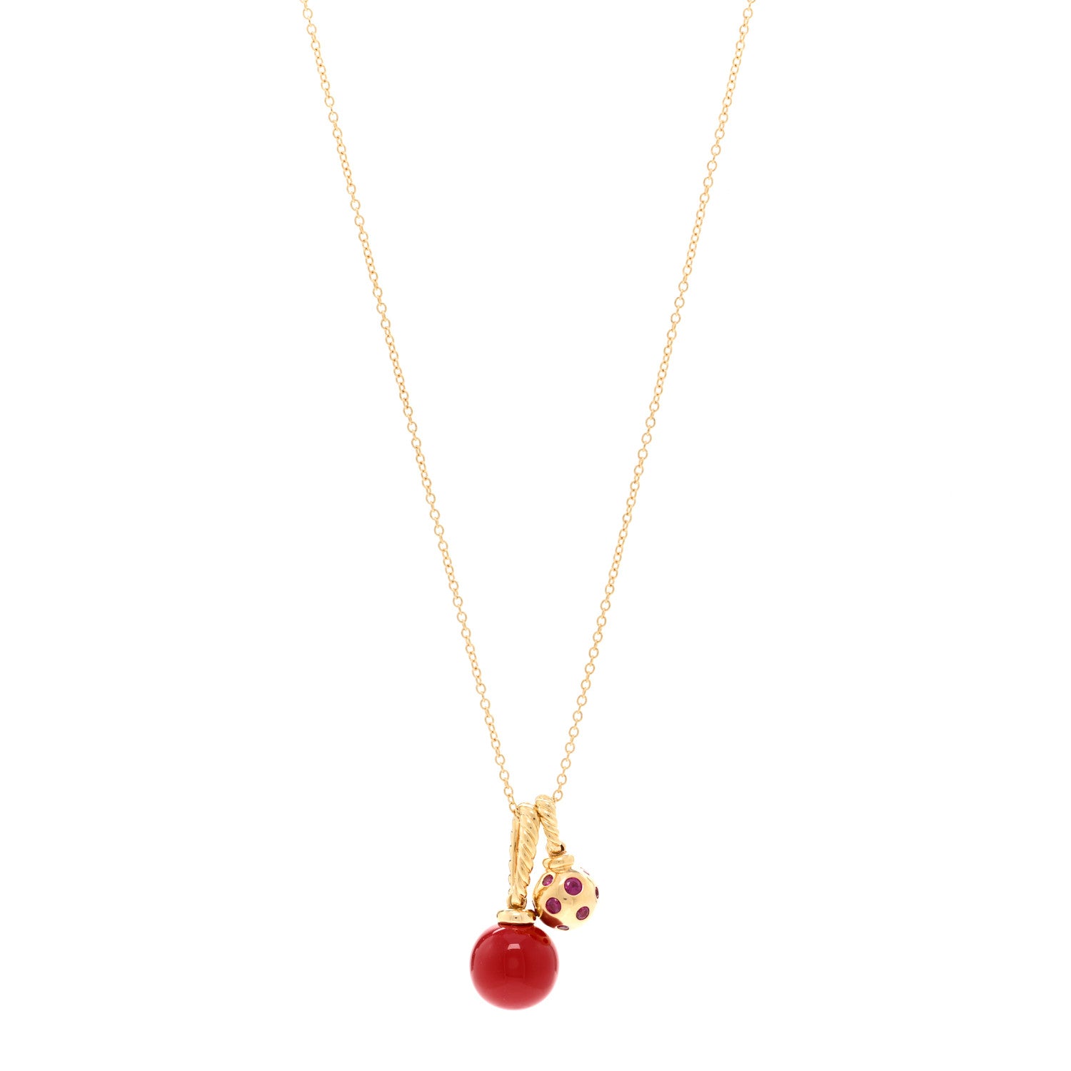 David Yurman 18K Yellow Gold Ruby Enamel Solari Pendant Necklace Cherry 1 of 4