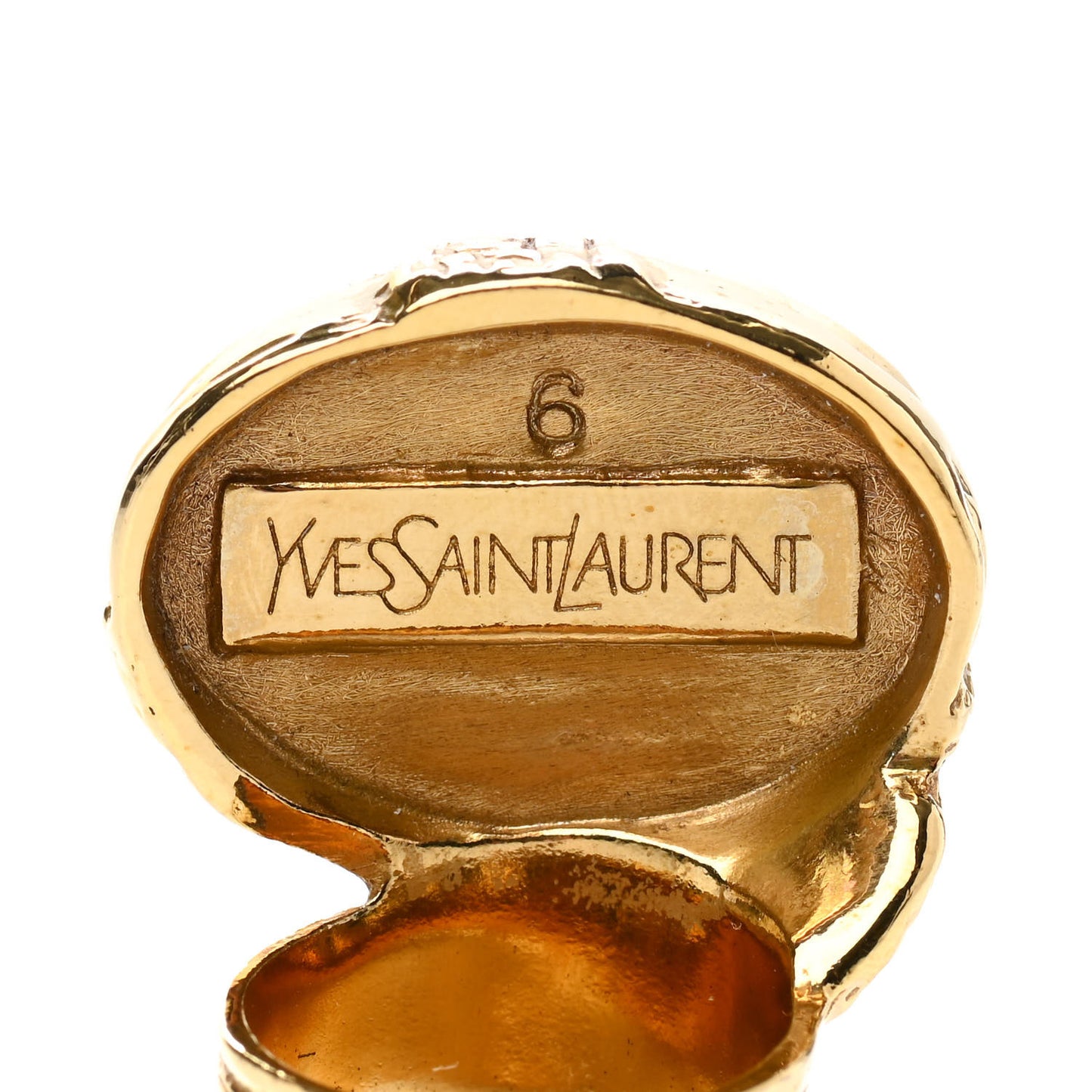 Glass Cabochon Arty Ovale Ring 6 Gold Coral
