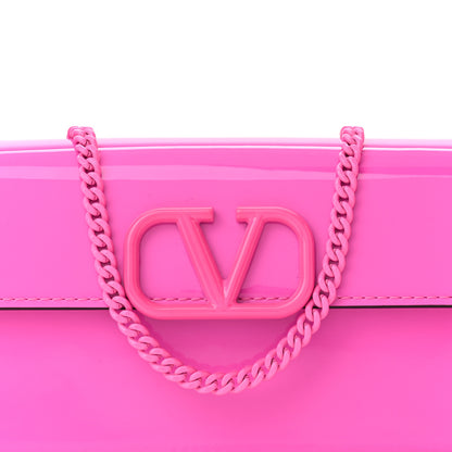 Valentino Garavani Patent Monochrome Vlogo Plaque Fold Over Wallet On Chain Pink PP 7 of 9