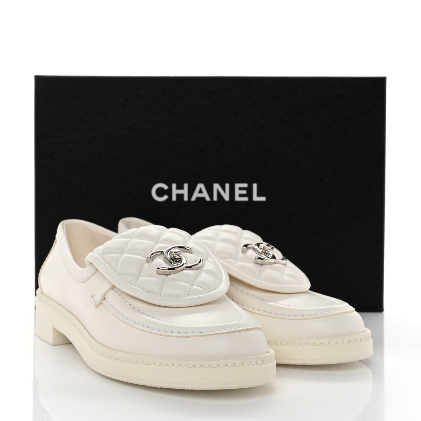 Lambskin Quilted CC Turnlock Loafers 37.5 White