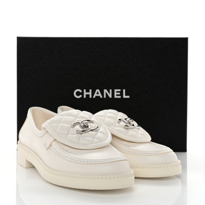 Chanel Lambskin Quilted CC Turnlock Loafers 37.5 White 9 of 9