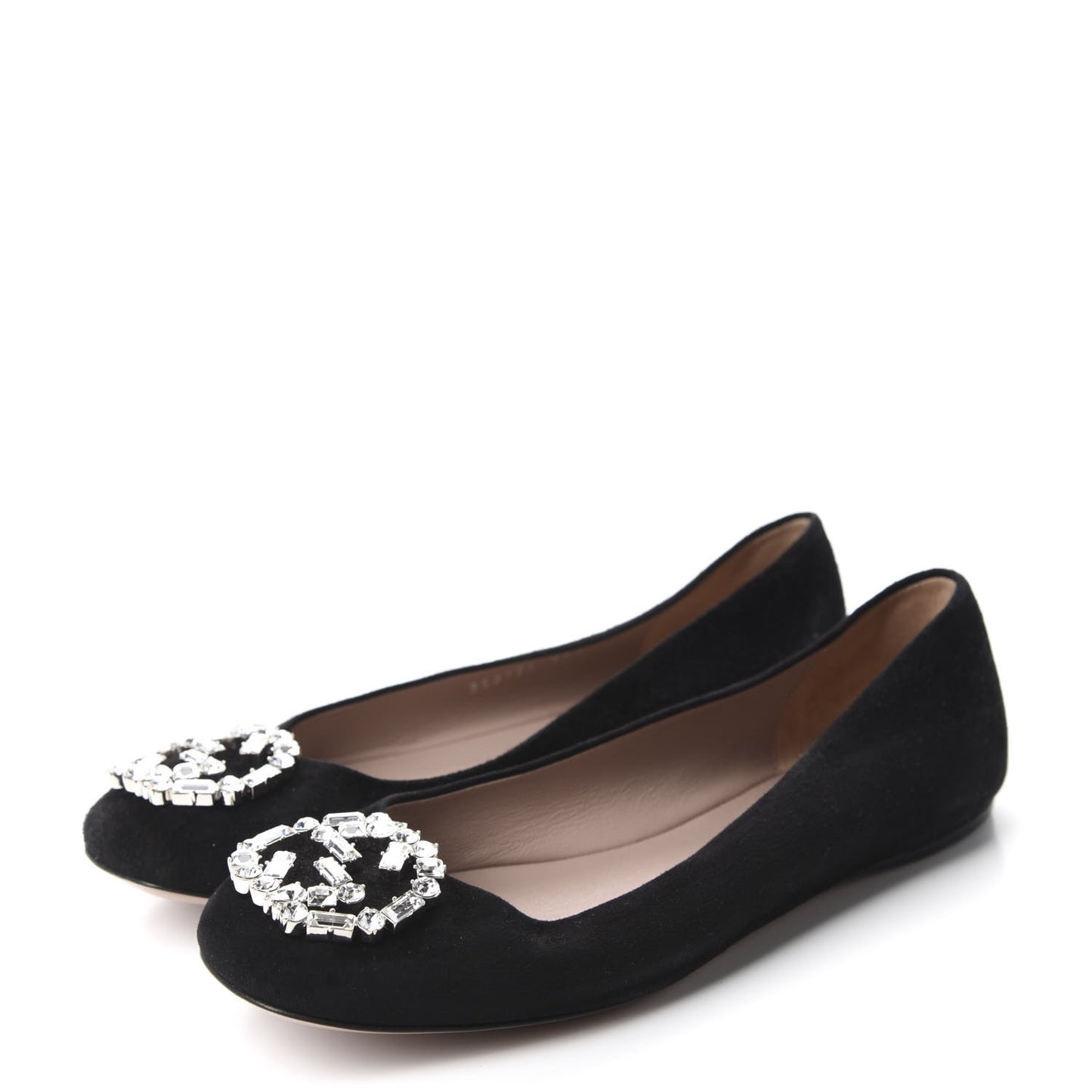 Suede Crystal Interlocking G Ballet Flats 36.5 Black