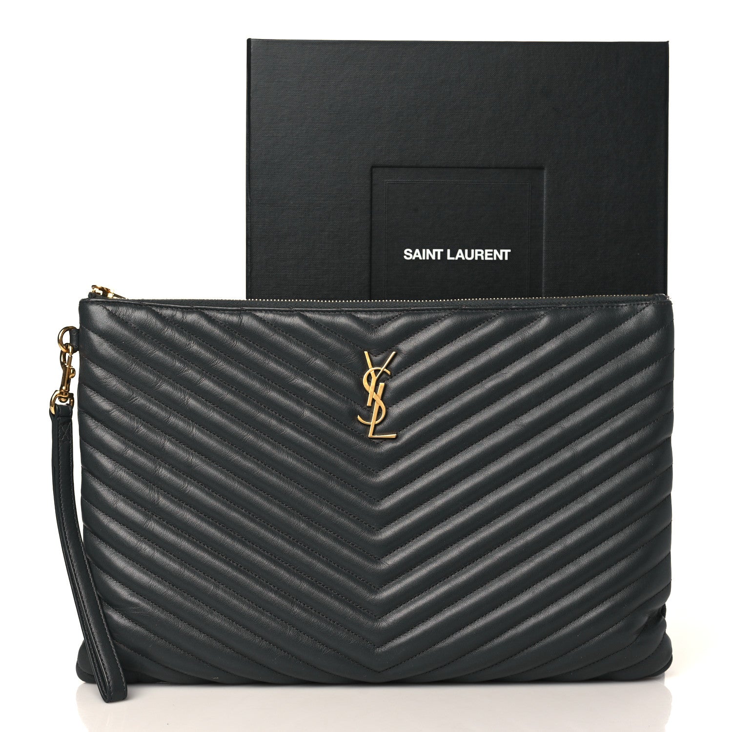 Saint Laurent Calfskin Matelasse Chevron Cassandre Monogram Document Holder Coal 10 of 10