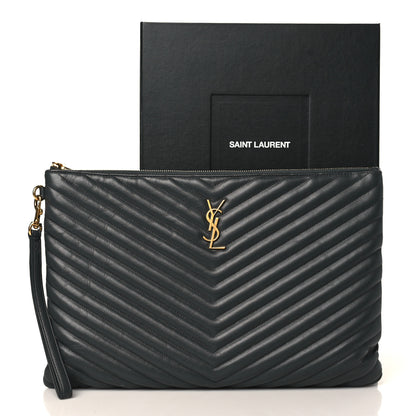 Saint Laurent Calfskin Matelasse Chevron Cassandre Monogram Document Holder Coal 10 of 10