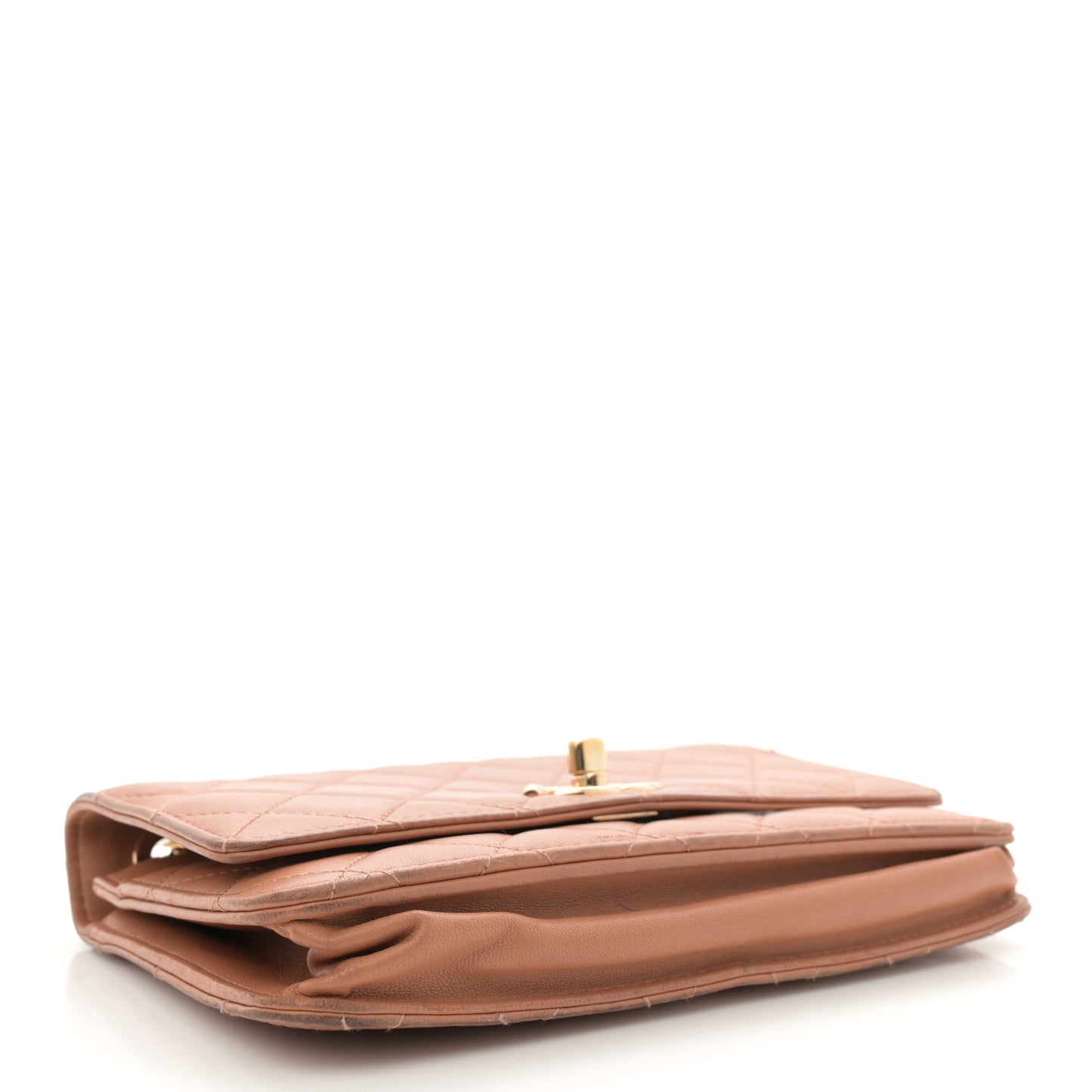 Lambskin Quilted Trendy CC Wallet On Chain WOC Camel