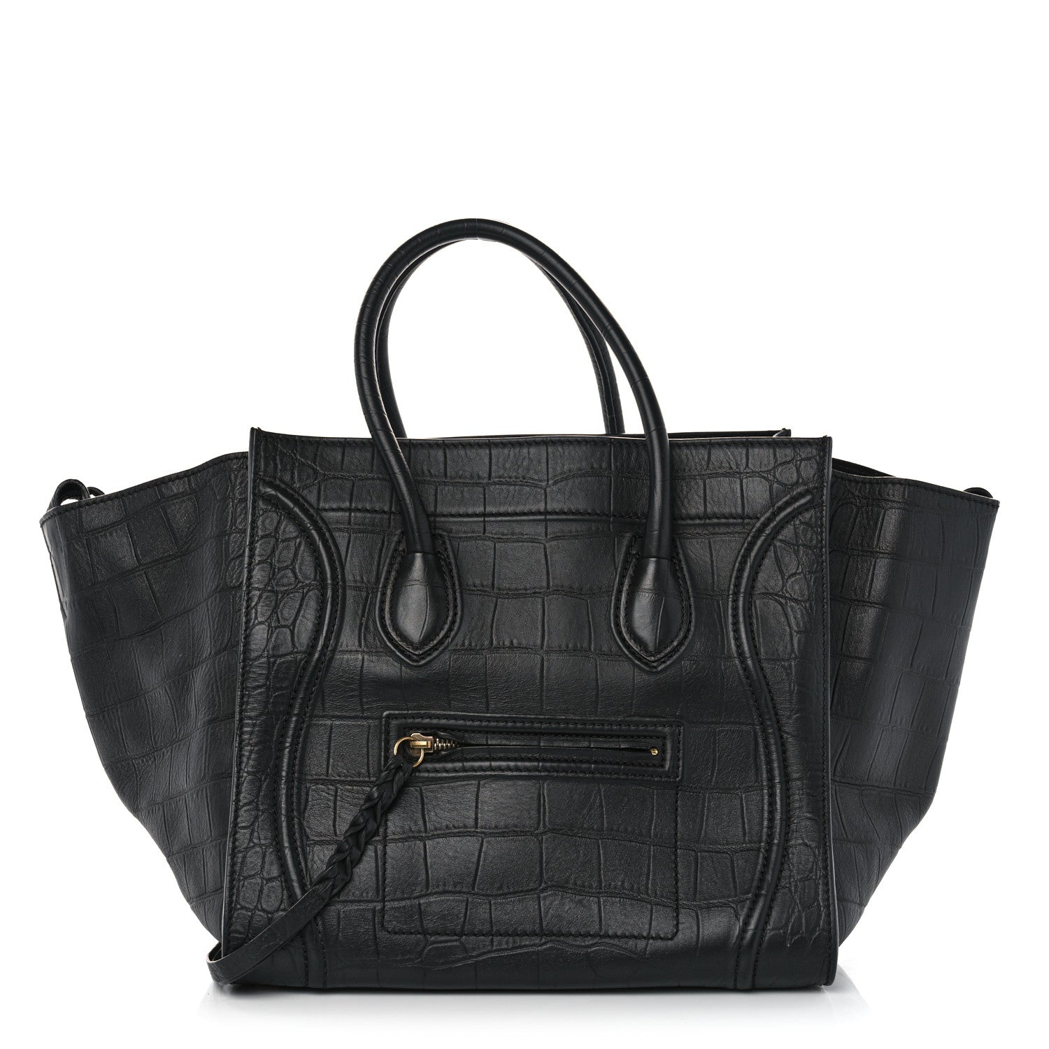 Celine Crocodile Embossed Calfskin Medium Phantom Luggage Black 1 of 12