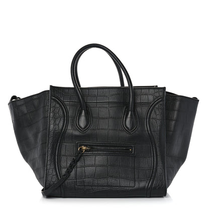 Celine Crocodile Embossed Calfskin Medium Phantom Luggage Black 1 of 12