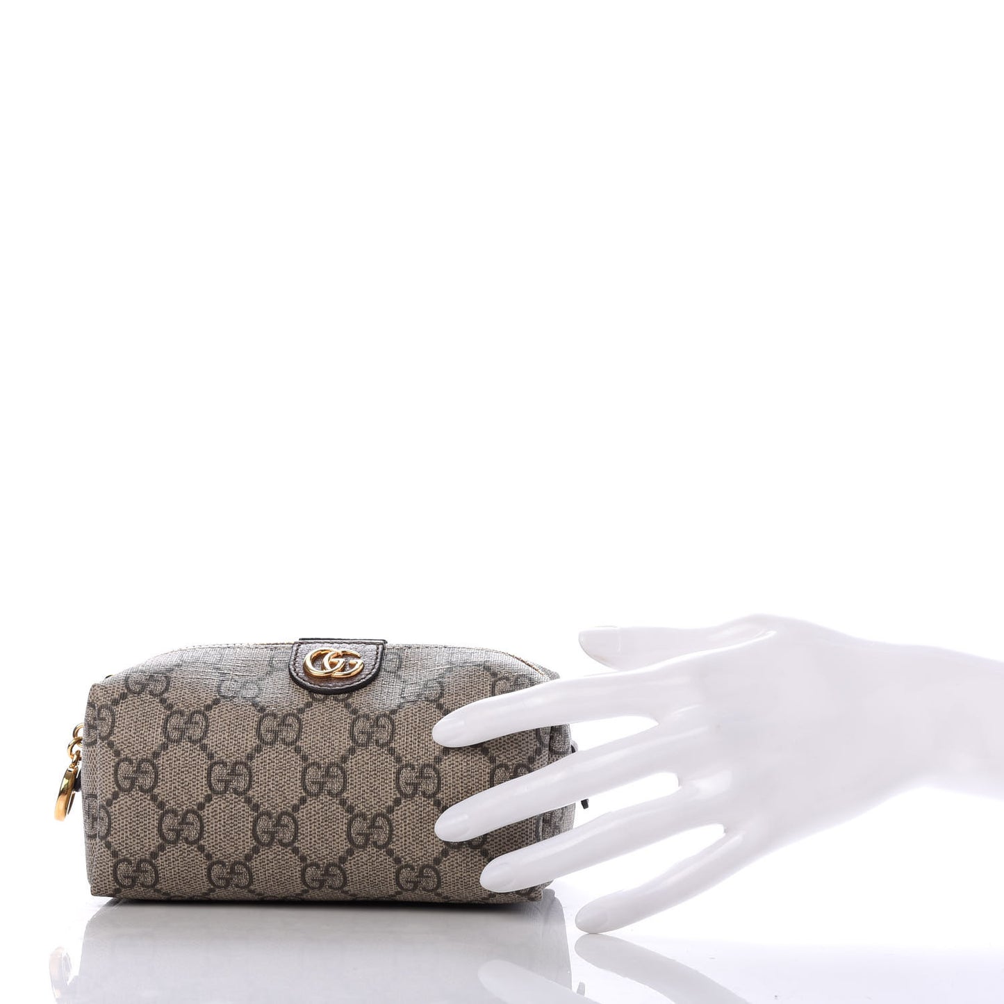 Soft GG Supreme Monogram Calfskin Small Ophidia Cosmetic Case Beige Ebony New Acero
