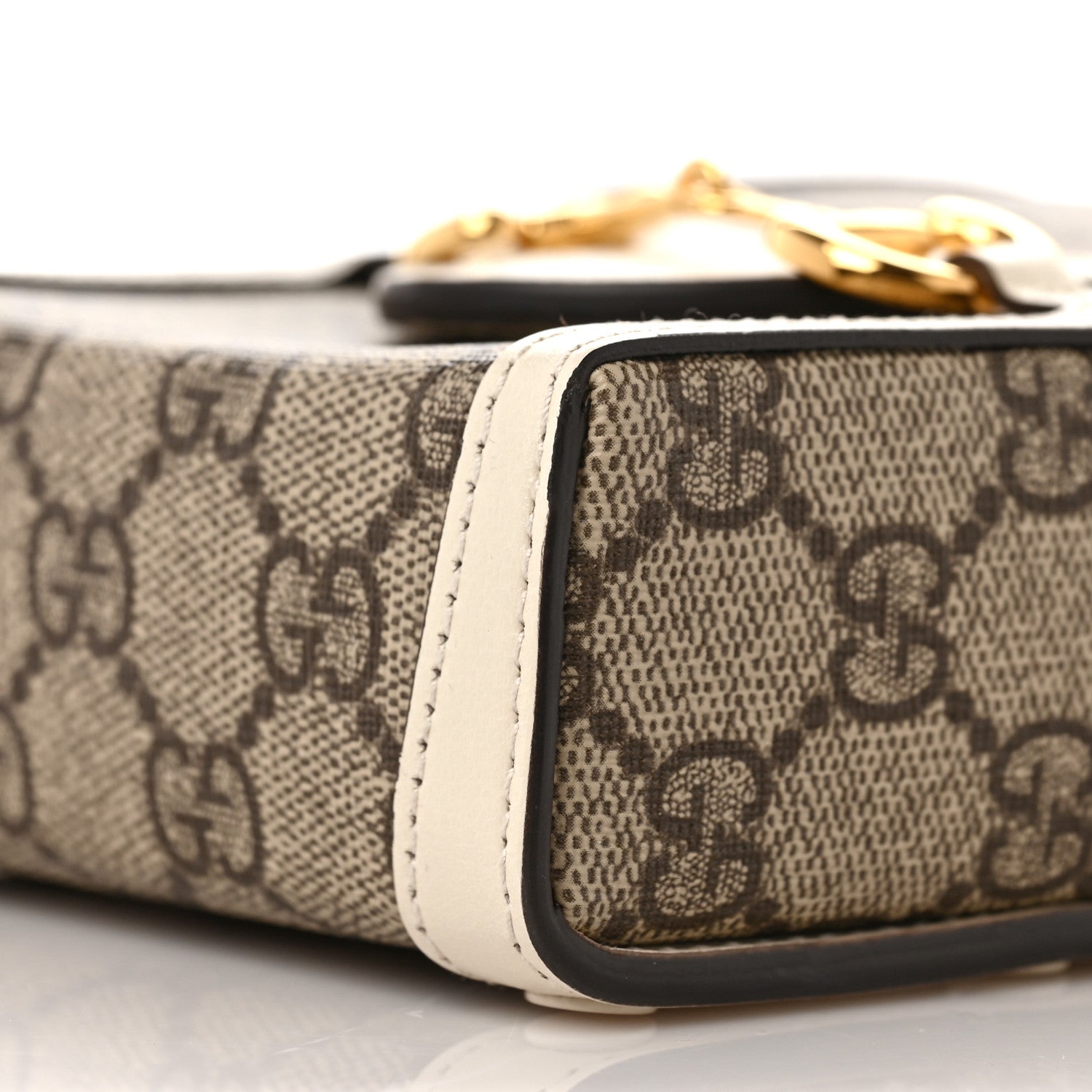 Gucci GG Supreme Monogram Azalea Calfskin Mini Horsebit 1955 Crossbody Bag Beige Ebony Mystic White 8 of 10