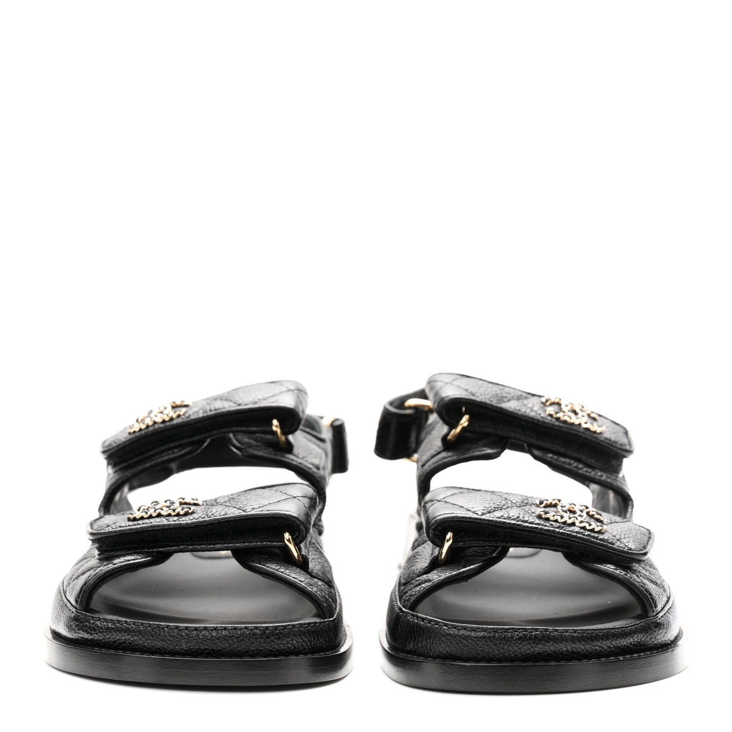 Grained Calfskin Velcro Dad Sandals 35 Black