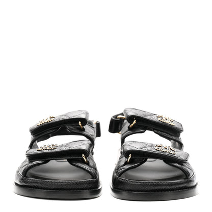 Chanel Grained Calfskin Velcro Dad Sandals 35 Black 3 of 10