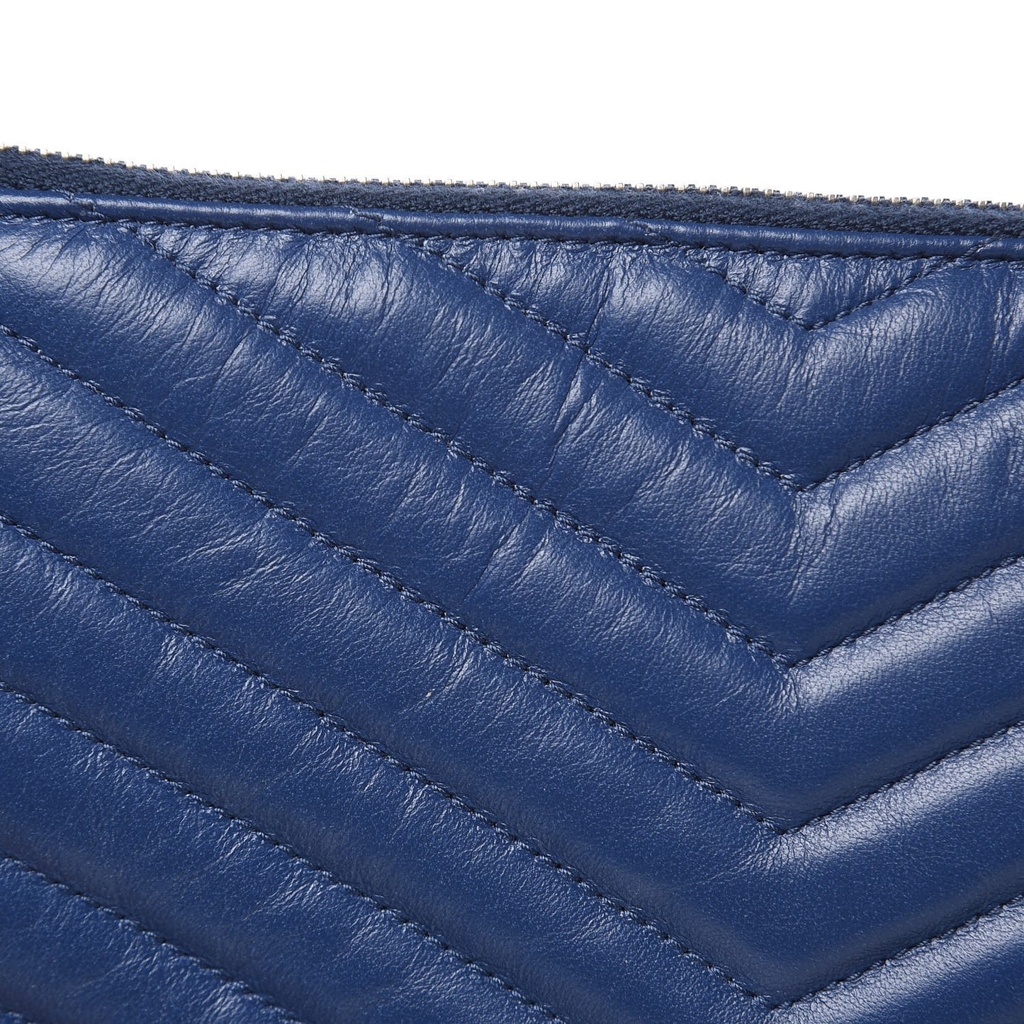 Calfskin Matelasse Chevron Monogram A5 Wristlet Medium Blue