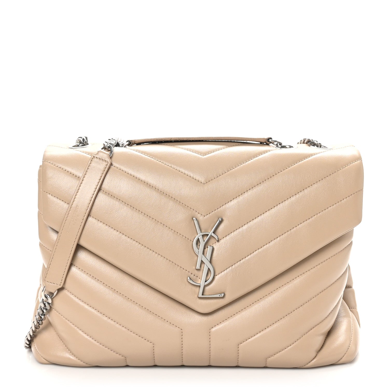 Saint Laurent Calfskin Y Quilted Monogram Medium Loulou Chain Satchel Dark Beige 1 of 11