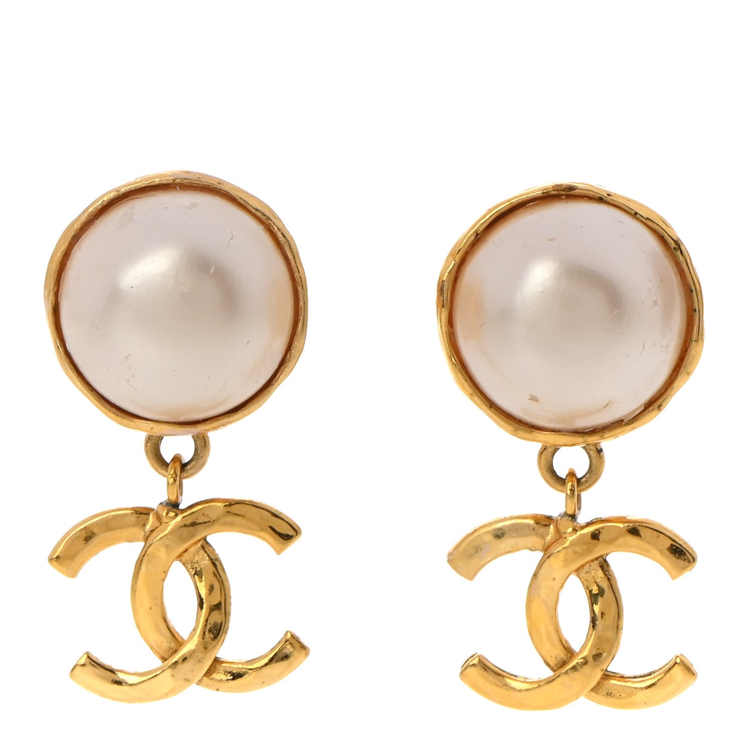 Chanel Pearl CC Dangle Clip On Earrings Gold 1 of 6