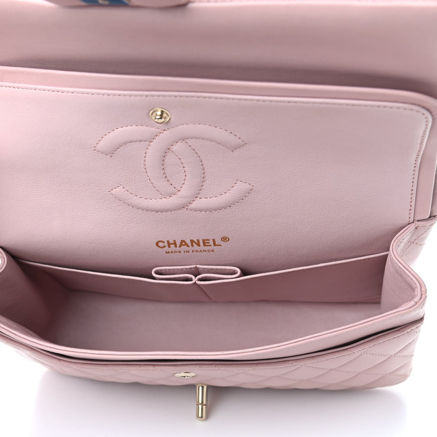 Lambskin Quilted Medium Double Flap Light Pink