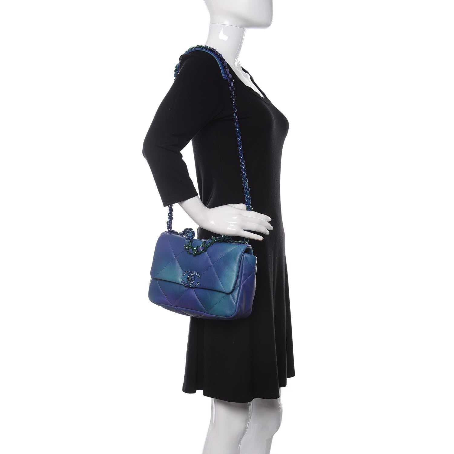 Chanel Tie Dye Calfskin Quilted Medium Chanel 19 Flap Blue Purple 2 of 10