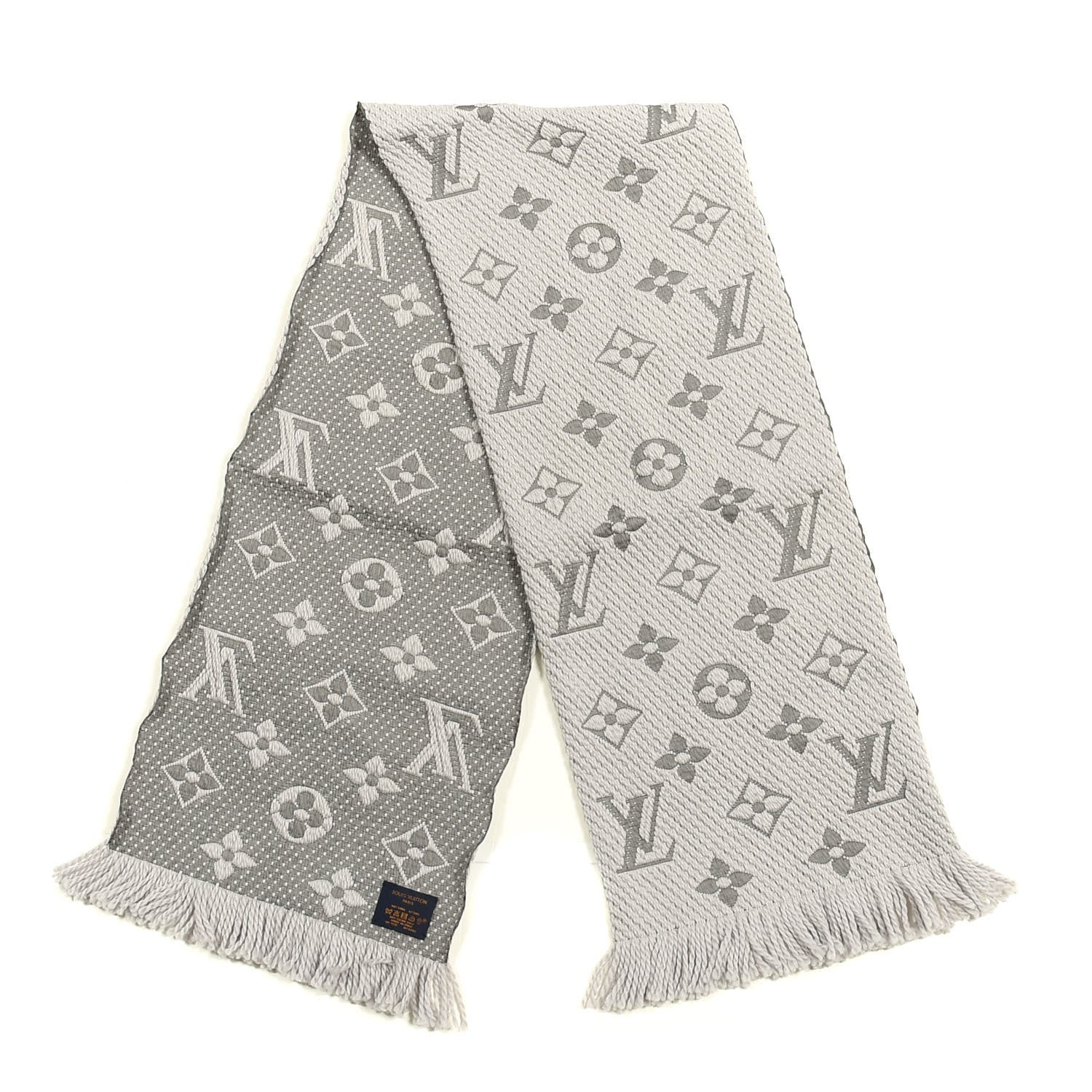 Louis Vuitton Wool Silk Logomania Scarf Pearl Grey 2 of 3