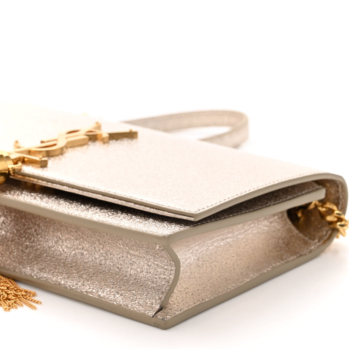 Metallic Calfskin Kate Monogram Tassel Chain Wallet Gold