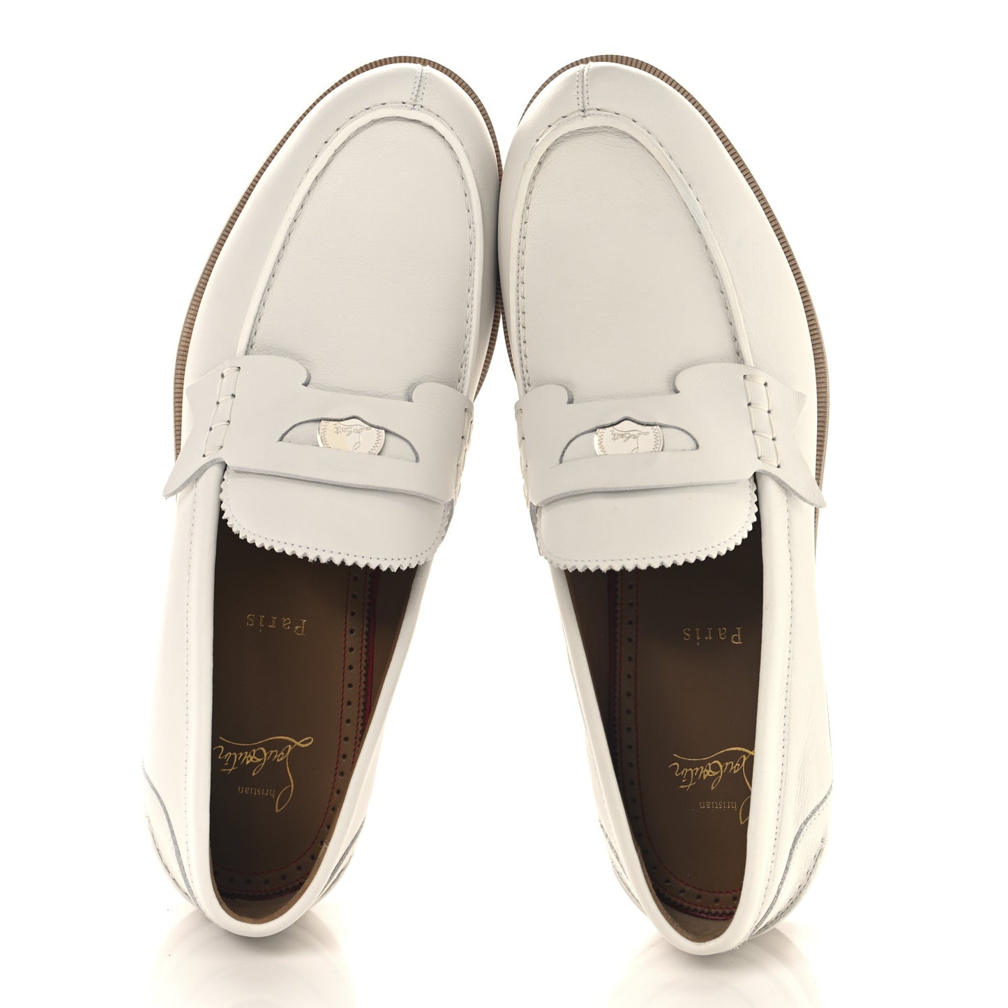 Calfskin Mens Penny Flat Loafers 43 White