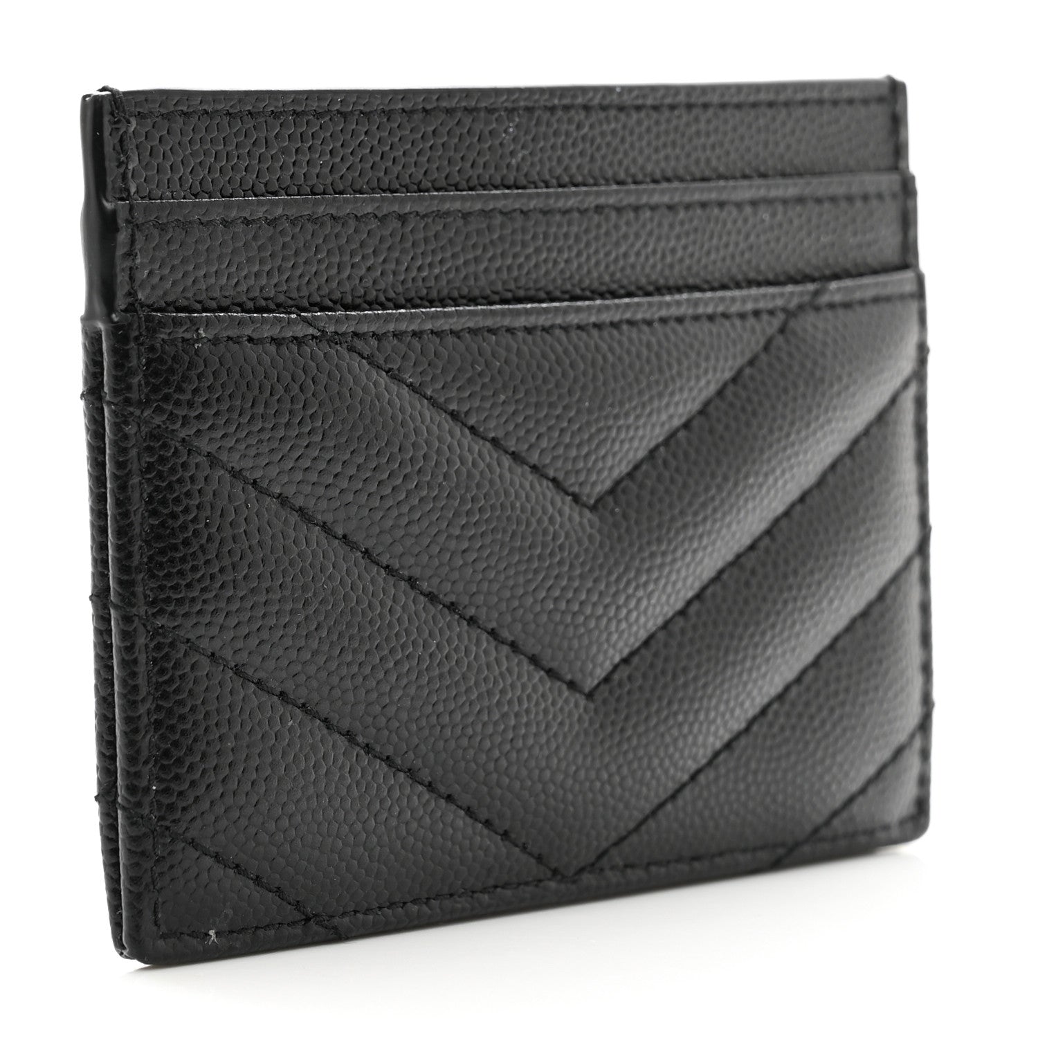 Saint Laurent Grain De Poudre Matelasse Chevron Monogram Credit Card Case Black 3 of 8