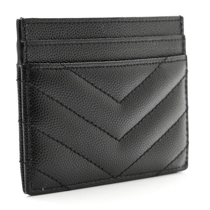 Saint Laurent Grain De Poudre Matelasse Chevron Monogram Credit Card Case Black 3 of 8