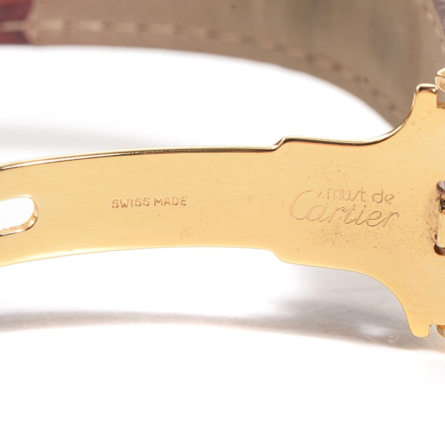 Cartier Sterling Silver Vermeil Alligator 33mm Must De Cartier Quartz Watch Burgundy 7 of 9