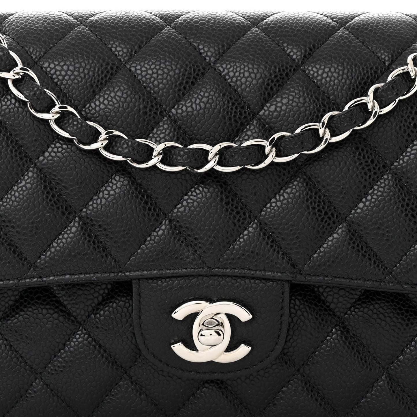 Caviar Quilted Medium Double Flap Black