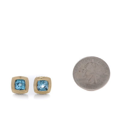 David Yurman Sterling Silver 18K Gold Blue Topaz 7mm Petite Albion Earrings 2 of 6