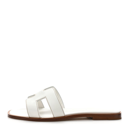 Hermes Box Calfskin Oran Sandals 37.5 White 1 of 9