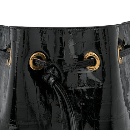 Saint Laurent Crocodile Embossed Calfskin Medium Paris VII Flat Hobo Black 9 of 15