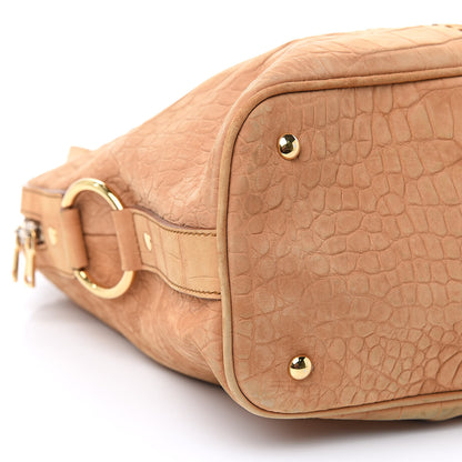 Saint Laurent Nubuck Crocodile Embossed Oversized Muse Brown 9 of 14