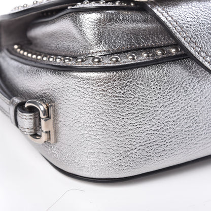 Miu Miu Goatskin Madras Soft Calfskin Crystal Embellished Dahlia Shoulder Bag Chrome 5 of 16
